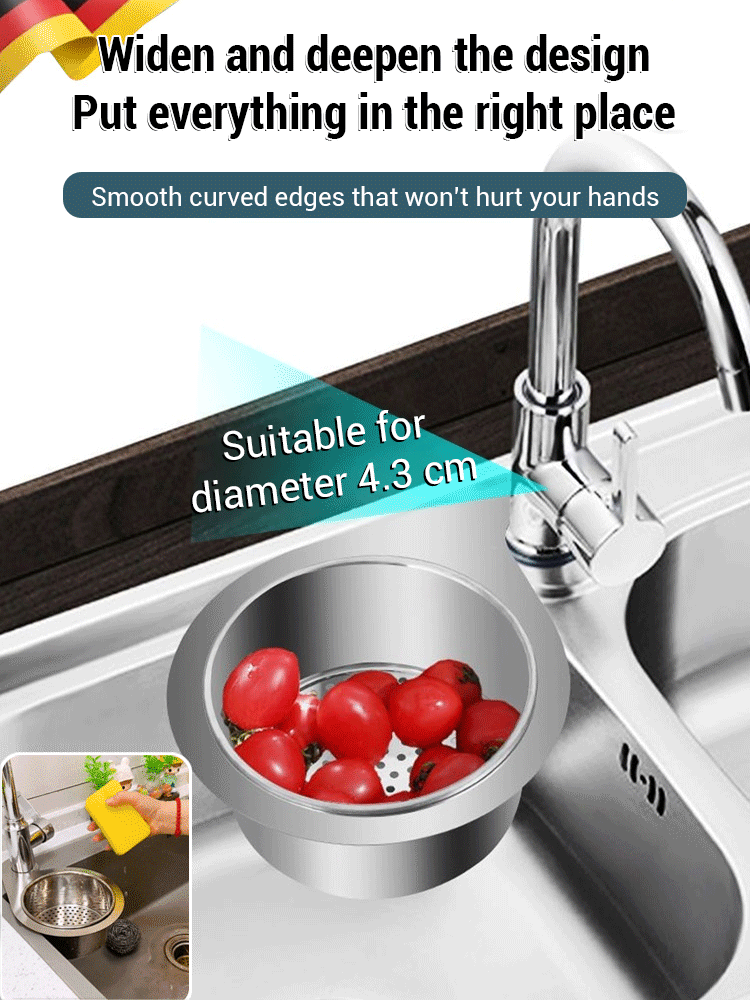 šJS-Swan stainless steel drain basket for kitchen sink