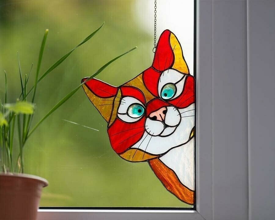 😻Handmade Stain Cat Suncatcher For Window